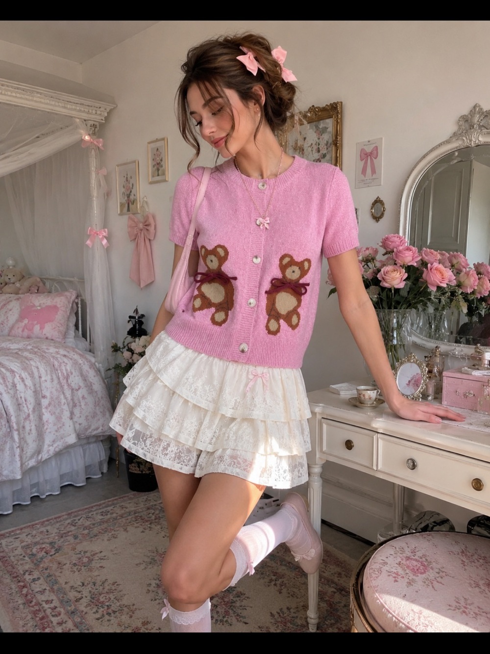 BiBi Pink Teddy Bear Cardigan